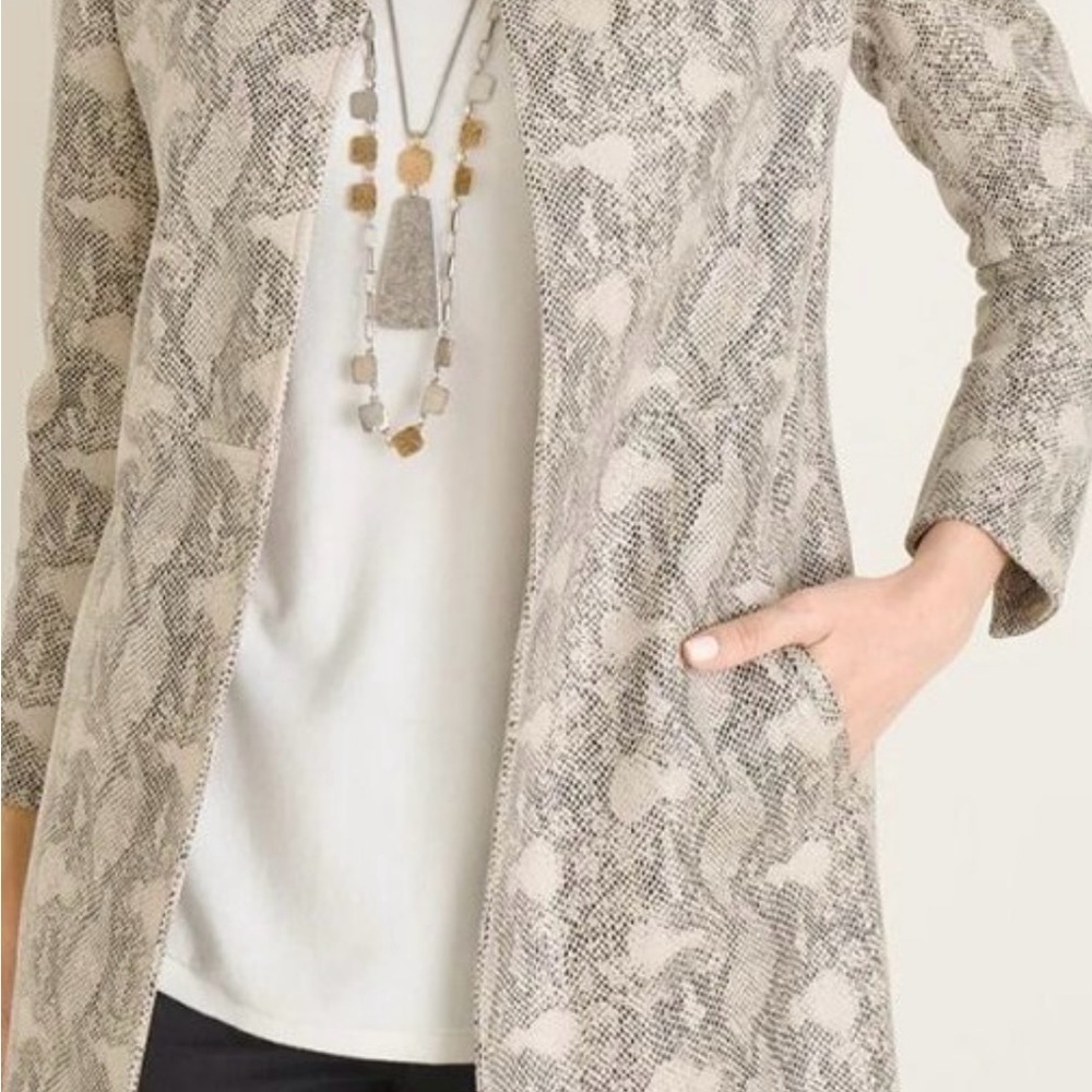 Chico's Gray and White Python Print Cardigan